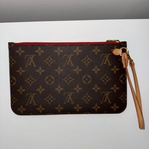 Louis Vuitton Brown Monogram Pouch with Red Accent